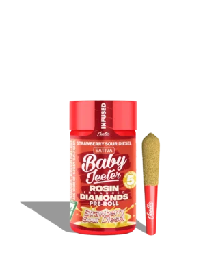 Live Rosin Enhanced Baby Jeeter Strawberry Sour Diesel Infused Preroll 5-pack