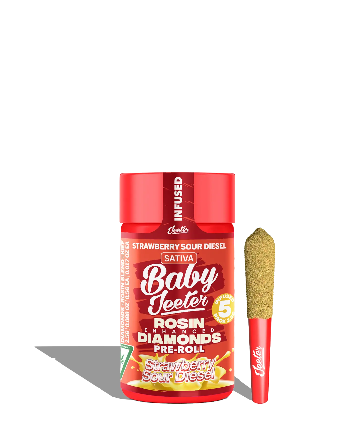 Live Rosin Enhanced Baby Jeeter Strawberry Sour Diesel Infused Preroll 5-pack